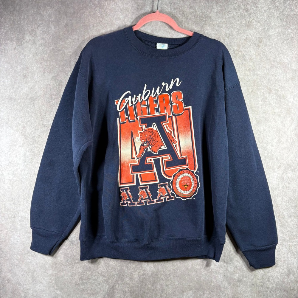 Vintage 90s Auburn Tigers Sweatshirt Mens Large Navy Graphic Jostens NCAA SEC